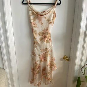 Vintage Pastel Floral Asymmetrical Ruffle Dress